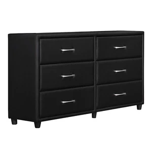 Benjara 6 Drawer Dresser In Wood And PVC Black - Picture 1 of 1