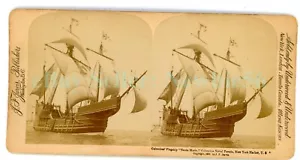 New York City NYC -REPLICA SANTA MARIA-COLUMBUS NAVAL REVIEW- 1893 Stereoview - Foto 1 di 2