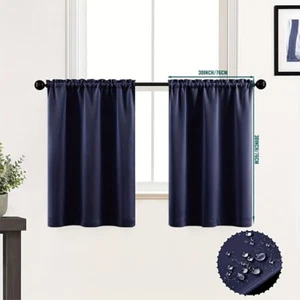 2 Panel Privacy Blackout Short Curtains Cafe Tiers Kitchen Waterproof Rod Pocket - Picture 1 of 47