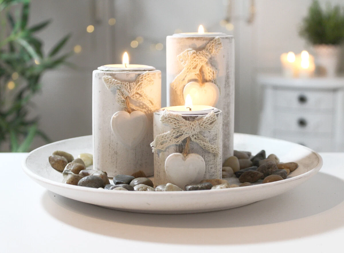 Homezone Rustikaler Teelichthalter Aus Holz-Optik – Mit 3 Glas-Haltern | Deko Für Wohnzimmer, Tisch & Advent