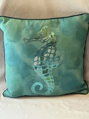Allen & Roth Seahorse Metallic Foil Appliqué Pillow 16” X 16” Indoor Outdoor - Image 1 of 4