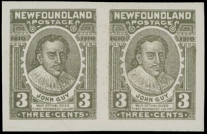 1910 NEWFOUNDLAND JOHN GUY LITHO, HORIZ PAIR PROOFS OF 3C IN OLIVE, UN.#89P - Picture 1 of 2