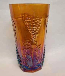 Vintage Imperial Indiana Carnival Glass Amber Grape Iridescent Tumbler Glass - Picture 1 of 12
