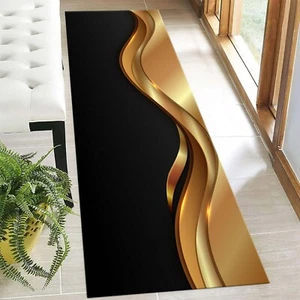 Black Gold Runner, Luxury Runner Rug, Modern Hallway Rug, Elegant Floor Mat, Gla - Picture 1 of 9