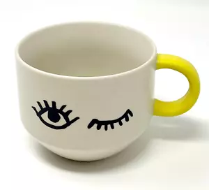 2017 Starbucks Siren Eyes Wink Eyelash Coffee Mug 14 oz Ceramic White Yellow - Picture 1 of 6