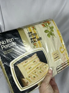 Vintage JC Penney Neu aus altem Lagerbestand Spannbettlaken volle Größe senfgelb Blumen Perkal - Bild 1 von 16