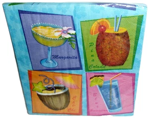 TROPICAL LUNCHEON NAPKINS ~ 20 Ct. ~ 2 Ply ~ 12 7/8" x 12 3/4" ~ LUAU DRINKS - Picture 1 of 1