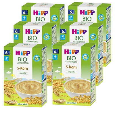 6x 200g Hipp Bio Getreidebrei 5 Korn ohne Zuckerzusatz ohne Milch ungesüßt ab 6.