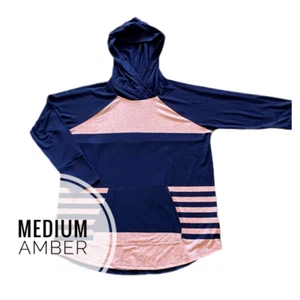 LuLaRoe medium Amber hooded sweatshirt blue pink stripes color block NWT - Picture 1 of 2