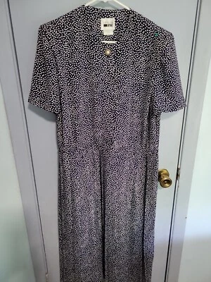 Leslie Fay Dress Sz 8 Black White Polka Dot Long Length Pleated  - Image 1 of 4