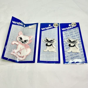 Vintage Wrights Sew On Applique Patch Kitty Cats Embroidered Motif NOS Lot of 3 - Picture 1 of 8