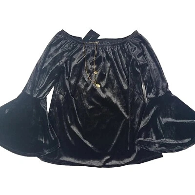Heart Soul Women's Small Black Velvet Off Shoulder Bell Sleeve Top Necklace NWT - Image 1 of 4