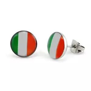 PENDIENTES POSTES DE ACERO INOXIDABLE BANDERA DE IRLANDA 10 mm Par de tachuelas Joyería del Orgullo Irlandés - Imagen 1 de 4