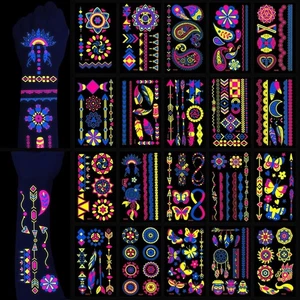 25 Sheets Glow in The Dark Tattoos, UV Neon Tattoos Face Body Tattoo Stickers - Picture 1 of 4
