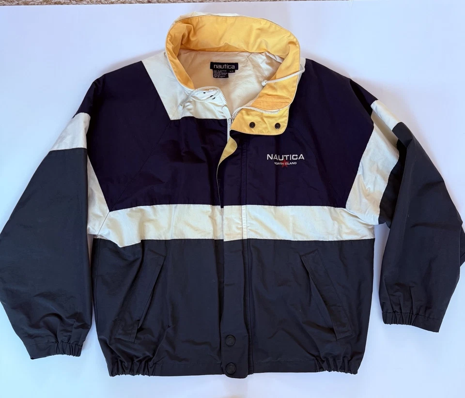 Chaqueta Nautica North Island De Colección Años 90 Para Hombre Grande Azul Bloque de Color Vela Usada en Excelente Condición Foto 1 de 4