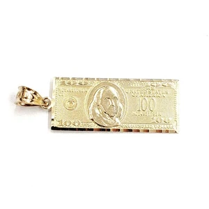 New 14k yellow gold 100 dollar bill money lucky pendant charm fine jewelry 2.1g - Picture 1 of 12