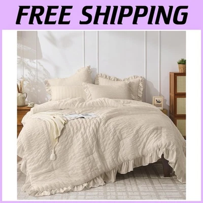 Beige Seersucker King Size Comforter Set - Image 1 of 4