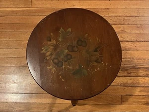 Antique L Hitchcock Hitchcockville CT Floral Wood Tripod Stool End Table Brown - Picture 1 of 12