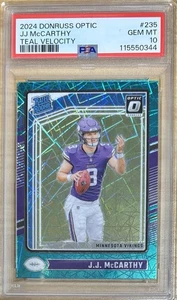 2024 Donruss JJ McCarthy Minnesota Vikings Teal Velocity #235 PSA 10 - Picture 1 of 2