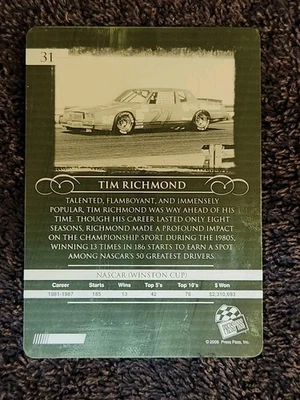 Tim Richmond 2008 Press Pass Legends Racing Printing Plate. 1/1 - Image 1 of 4