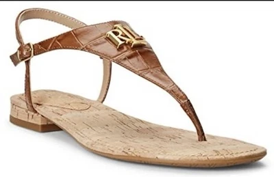 Sandalias Lauren Ralph Lauren Ellington de cuero en relieve con logotipo marrón para mujer talla 8b” Foto 1 de 4
