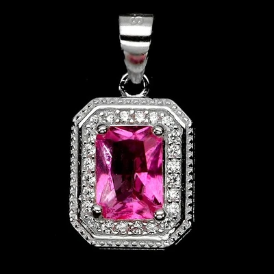 Colgante de plata de ley 925 octágono topacio rosa 7x5 mm joyas de piedras preciosas naturales Foto 1 de 4