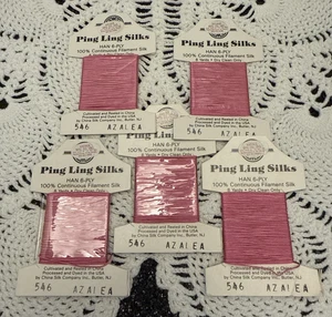 Ping Ling Embroidery Thread 100% Pure Silk 6 Ply 8 Yd On Cards Lot of 5 Azalea - Picture 1 of 4