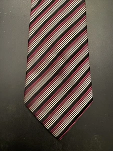 Corbata Stafford 7 PLIEGUE* Repp 100 % seda para hombre rosa oscuro, negra, plateada a rayas - Imagen 1 de 6