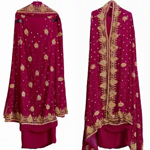 PINK PURE CREPE HEAVY BRIDAL INDIAN PAKISTANI SALWAR KAMEEZ LADIES SUIT MATERIAL - Picture 1 of 5