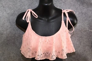 BIKINI OBERTEIL BUSTIER GRÖSSE 36 PASTELL ORANGE MIT VOLANT AUS SPITZE PADS - Bild 1 von 3