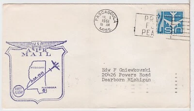 TurtlesTradingPost- Pascagoula, MS to New Orleans, LA - 1961  First Flight AM-98 - Image 1 of 2