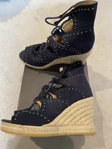 SUMMER! Peep Toe Sandals Wedge Heel. BNIB. UK 7. John Lewis And/Or. Blue Suede - Picture 1 of 5