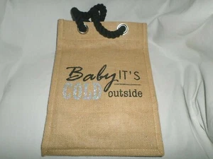 Baby It's Cold Outside Burlap Tote Bag with Dividers Corded Handle Jute Cotton - Picture 1 of 3