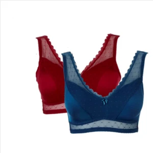 Rhonda Shear Mesh Dot Pin-Up Bra 2 Pack w/Removable Pads, Dark Teal/ Red, L - Picture 1 of 2
