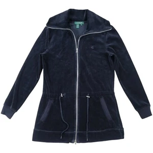 Lauren Ralph Lauren Long Jacket Womens Small Black Velour Full Zip Y2K Track - Picture 1 of 10