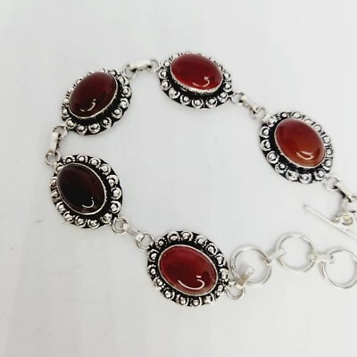 Pulsera Boho ajustable enchapada en plata 925 étnica hecha a mano con piedras preciosas de cornalina Foto 1 de 4