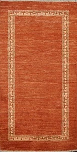 Modern Bordered Gabbeh Kashkoli Oriental Runner Rug ORANGE Hand-knotted Wool 2x5 - Picture 1 of 12