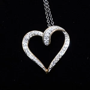 10K Yellow Gold Diamond Heart Charm Pendant with Sterling Silver Chain Necklace - Picture 1 of 6