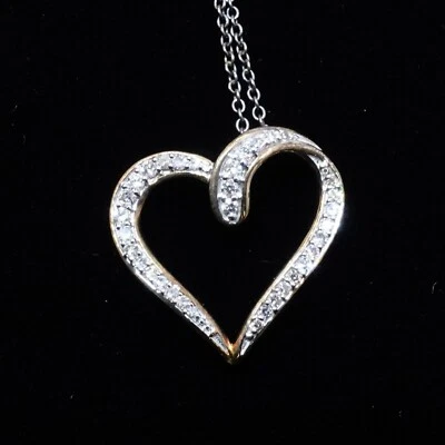 10K Yellow Gold Diamond Heart Charm Pendant with Sterling Silver Chain Necklace - Image 1 of 4