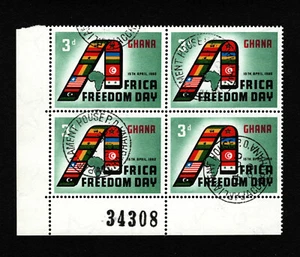OPC 1960 Ghana 3p Bloque de Banderas del Día de la Libertad Sc#75 CTO Estampillada sin montar o nunca montada - Imagen 1 de 1