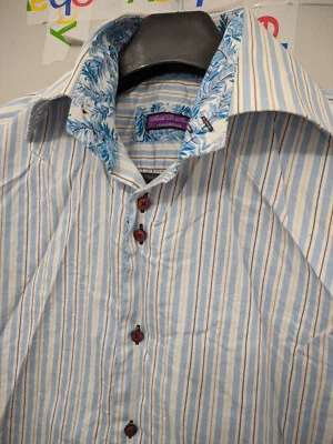 Stanbridge Monte Di Moda Shirt Mens 39 15.5 Blue Long Sleeve Button Striped Slim - Image 1 of 4
