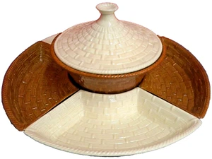 Juego de servir cerámica de colección Maddux of California diseño Lazy Susan Basketweave 6 piezas - Imagen 1 de 10