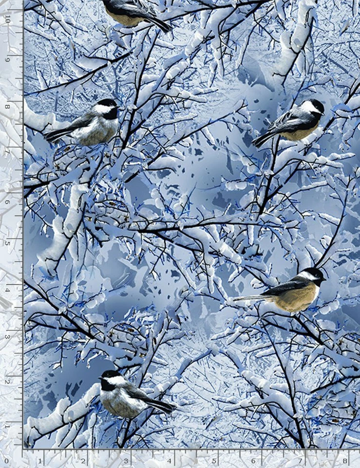TIMELESS TREASURES FABRIC Christmas Fabric | Bird Watching Winter Chickadee Blue | Timeless Treasures YARD