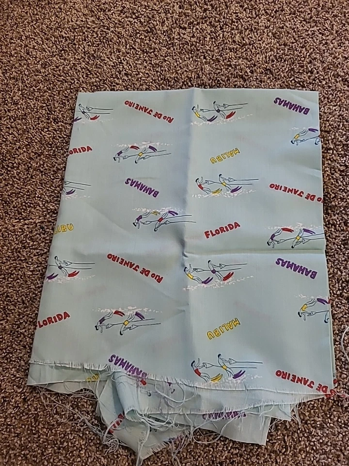 Vintage Cranston Fabric Remnant Waterskiing Florida Malibu Bahamas Rio Water Ski - Image 1 of 4