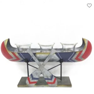 Metal Canoe with Oars Tea Light Decorative Candle Holder Camp Ann 8x14x3 inch - Picture 1 of 7