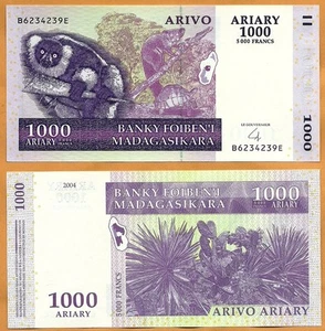 MADAGASCAR 2004 UNC 1000 Ariary 5000 Francs Banknote Paper Money Bill P-89b - Picture 1 of 1