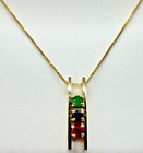 14K Yellow Gold Stoplight Shaped Pendant Necklace with Emerald Sapphire Ruby