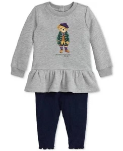 Polo Ralph Lauren GREY Baby Girls Polo Bear Sweatshirt & Legging Set, US 18M - Picture 1 of 3