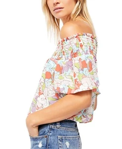 NEU FREE PEOPLE Damen Bedruckte Schulterfreie Bluse - Größe Medium M - Bild 1 von 4