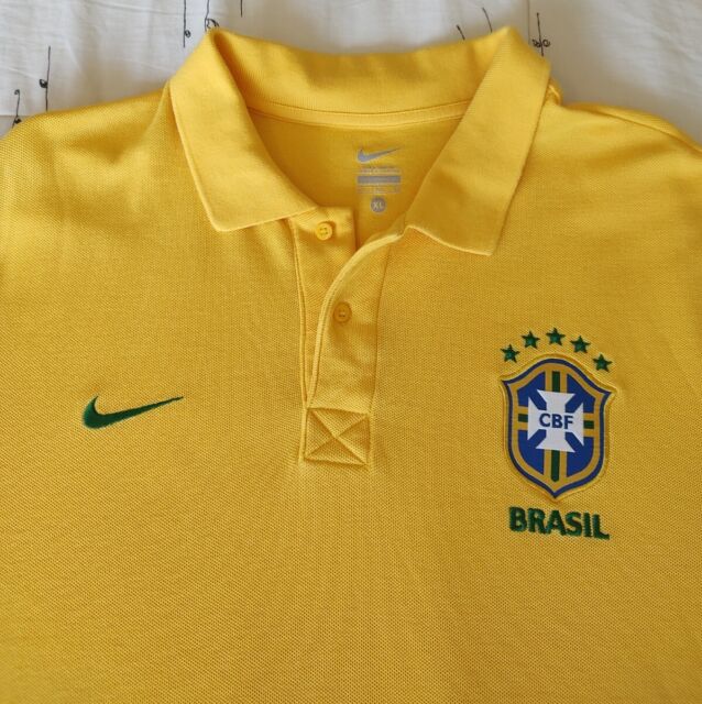 Lemarri BRAZIL Soccer Team Polo Shirt Mens L Yellow Green Flag Short Sleeve